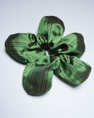 Mini flower scrunchie - Green/Gold Silk