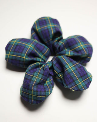 Mini flower scrunchie - Navy Tartan