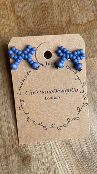 Sky blue mini bow studded earrings