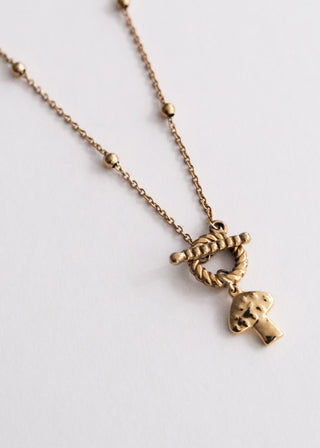 Mushroom Ball Chain Necklace with Toggle&Bar Gold