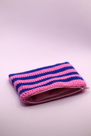 Crochet Makeup Bag - Small - Pink & Navy