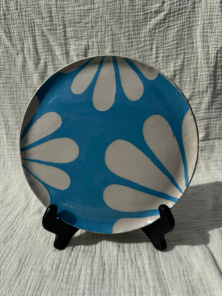 Ceramic Plate with Handpainted Leaf Design Blue