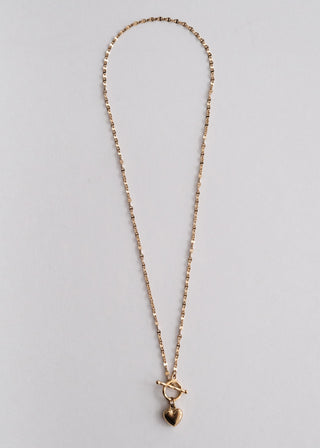 Puffy Heart Necklace with Toggle & Bar - Gold