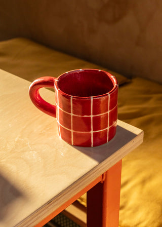 Red Grid Chunky Mug