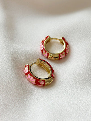 Red Enamel Hoop Earrings