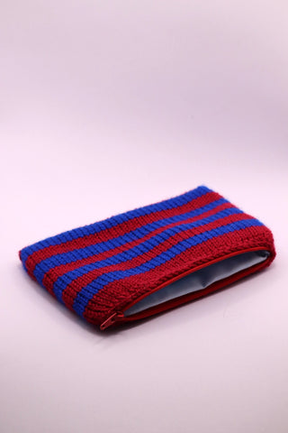 Crochet Makeup Bag - Small - Red & Electric Blue