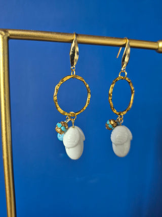 Milk Glass Hoop Drop Earrings