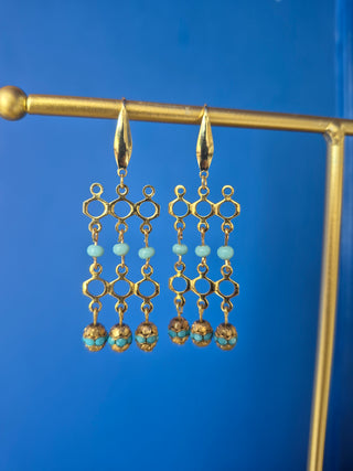 Blue & gold honeycomb Earrings