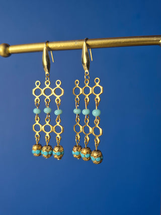 Blue & gold honeycomb Earrings