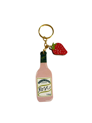 Rosé Wine & Strawberry Keychain