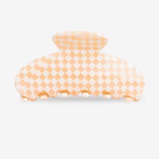 Large Curved Hair Clip - Peach Check
