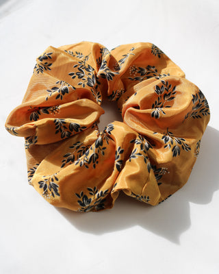 Scrunchie - Mustard with flowers