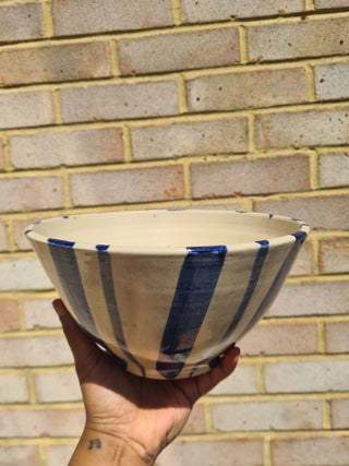 Blue Striped Serving Bowl