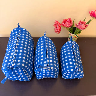 Cobalt Check Cosmetic Bag