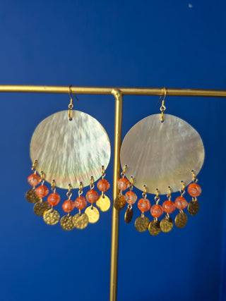 Shell Earrings with Orange Beads