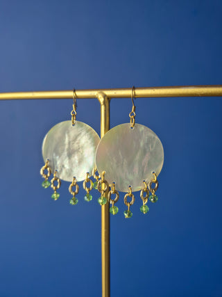 Small Shell Earrings with Green Beads