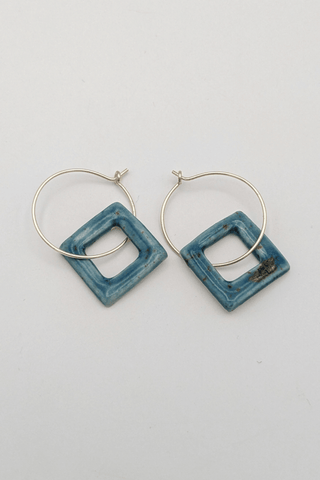 Large Blue Square Earrings (Sterling Silver)
