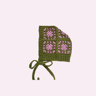 Granny Square Bonnet - Green & Pink